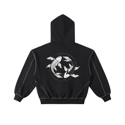 Contrast-Stitched Boxy Fleece Zip Hoodie