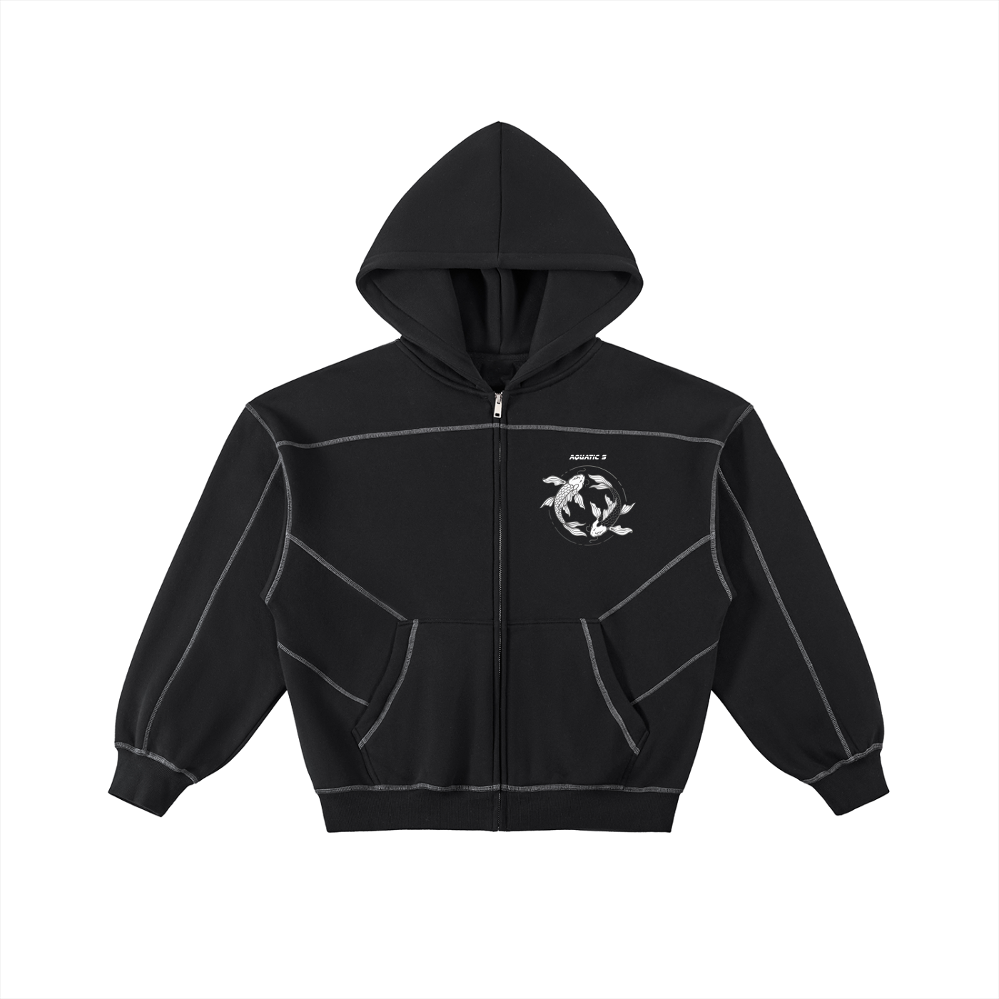 Contrast-Stitched Boxy Fleece Zip Hoodie