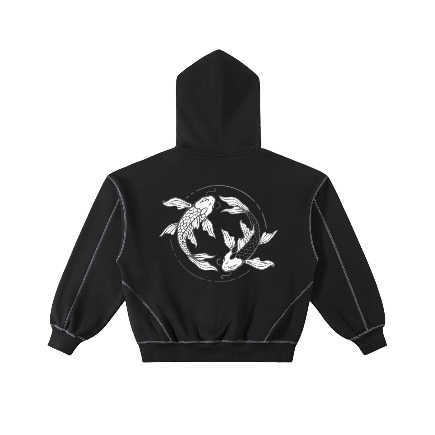 Contrast-Stitched Boxy Fleece Zip Hoodie